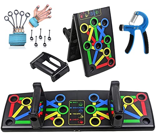 AEREX way to fitness Push Up Board System-15 In 1 Body Building Exercise Tools,Hand Grip,Finger Gripper Combo Pack-Workout Push Up Stands,Training System For Men&Women(Push-Up-Combo)