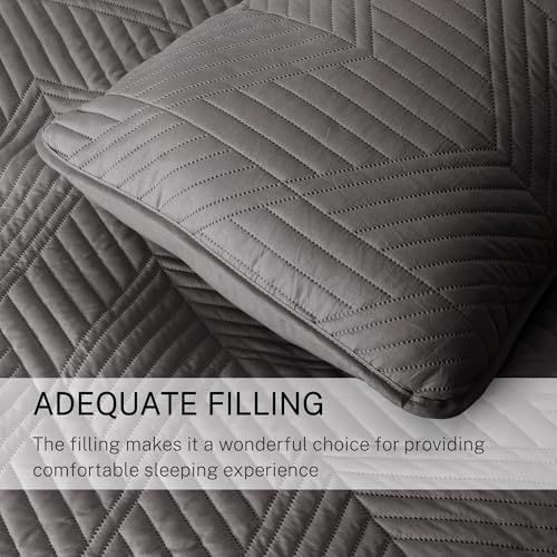 Exclusivo Mezcla Ultrasonic Full Queen Quilt Bedding Set, Lightweight Grey Bedspreads Soft Modern Geometric Coverlet Set for All Seasons (1 Quilt and 2 Pillow Shams)