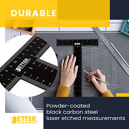 Better Office Products Quadrado T, Régua T, Régua T de Metal de 12