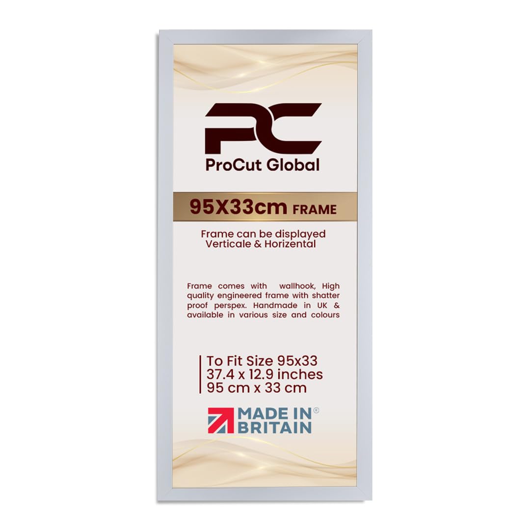 Procut Global 95X33CM White Picture Frames - Modern Wooden Photo Frame with Shatterproof Perspex for Wall or Tabletop - Perfect for Posters, Certificates, Prints - Sizes & Colors Available