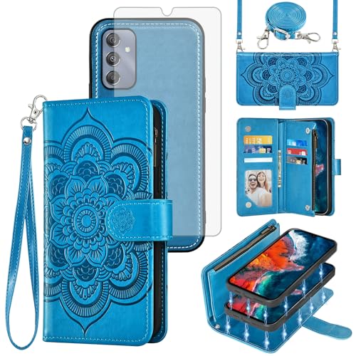 Étui portefeuille Samsung Galaxy A25 5G Asuwish magnétique avec fermeture éclair et verre