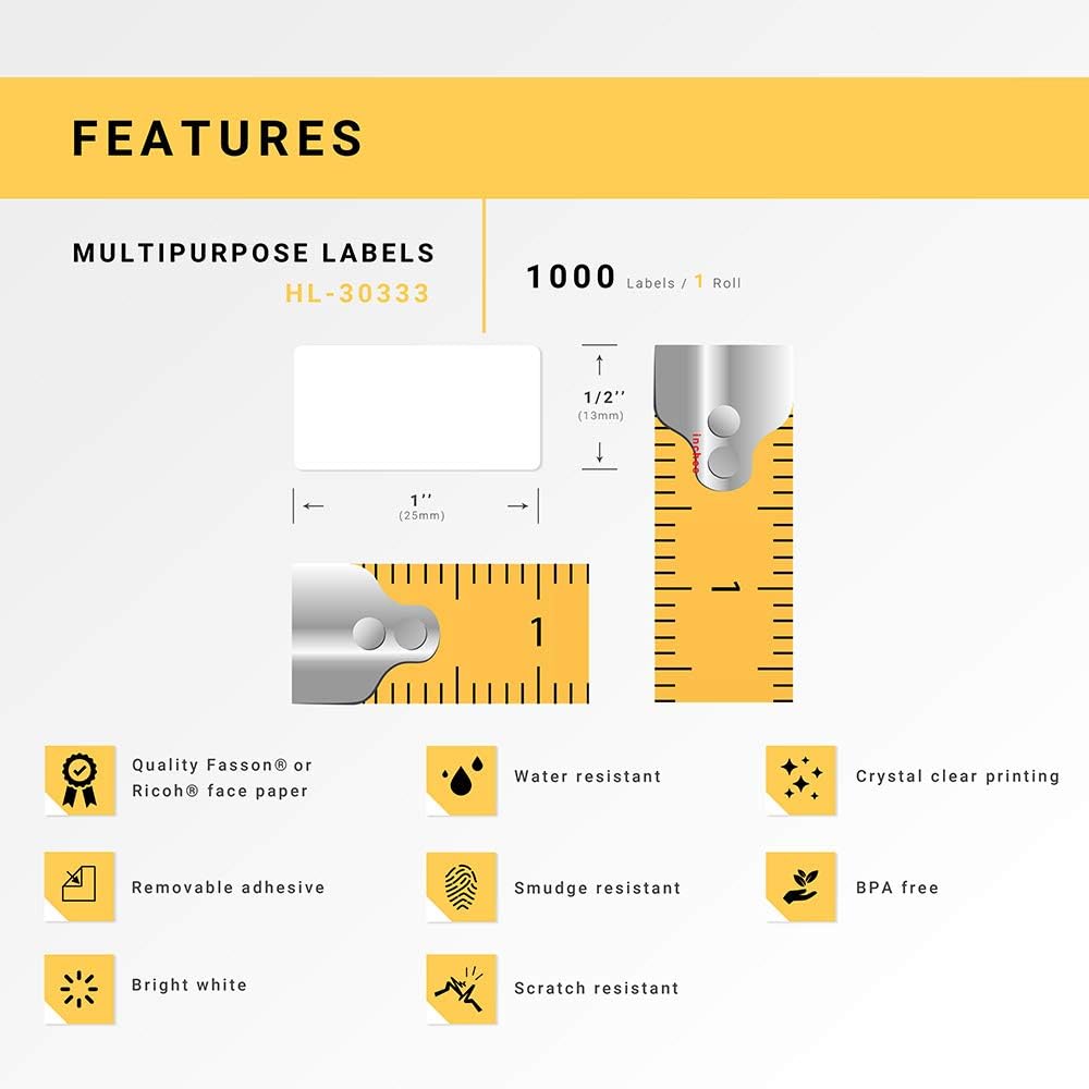 HOUSELABELS Compatible DYMO 30333 Multipurpose Labels (1/2" x 1"; 2 Across) with Removable Adhesive, Compatible with DYMO LW 450, 4XL, Rollo & Zebra Desktop Printers, 20 Rolls /20000 Labels