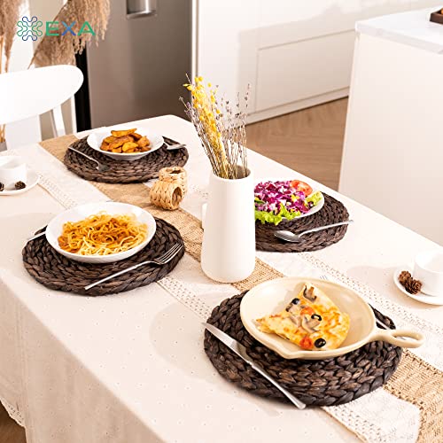(Sizes: 11.8"-13.8''-15") Exa Woven Placemats, Natural Water Hyacinth Placemat, Round Wicker Braided Table Mats, Large Handmade Weave Placemats Heat Resistant Non-Slip For Dining Table (11.8" Set 8) #TOP6