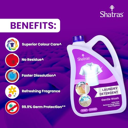 Image of Shatras Liquid Detergent - 5 Liter | Concentrated Laundry Liquid for Fabric Care | Suitable for Top Load & Front Load Washing Machines and Hand Wash | Powerful Cleaning Formula