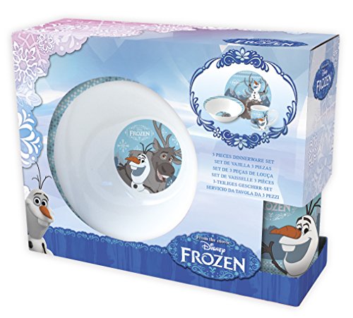 Frozen Olaf & Sven Service à petit-déjeuner 3 pièces en porcelaine avec assiettes, gobelets, bols à céréales dans un coffret cadeau pratique
