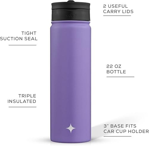 Miniatura 4 de JoyJolt Botella de agua triple aislada con tapa con popote y tapa abatible Botella de agua de 22 onzas botella de agua de acero inoxidable aislada