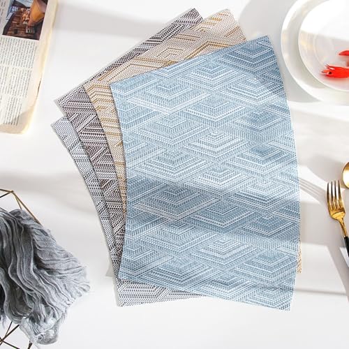 Set de table tissé et résistant à motif géométrique losanges bleu vert 29x44cm