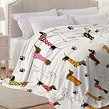 Personalisierte Dackel-Hundedecke, Welpenpfotenabdrücke, weicher Flanell-Überwurf für Bett, Sofa, Reisen, Größe XS, 101,6 x 76,2 cm