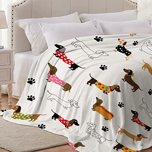 Personalisierte Dackel-Hundedecke, Welpenpfotenabdrücke, weicher Flanell-Überwurf für Bett, Sofa, Reisen, Größe XS, 101,6 x 76,2 cm