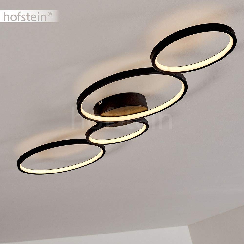 HOFSTEIN LED Deckenleuchte Rodekro, dimmbare Deckenlampe aus Metall in Schwarz, moderne Leuchte dimmbar über Lichtschalter, 37 Watt, 3300 Lumen, 3000 Kelvin, Wohnzimmer, Schlafzimmer, Küche