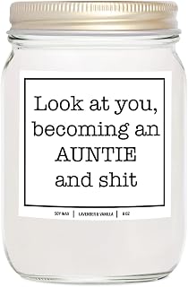 You Nique Designs Cool Aunt Candle - Premium White Soy Candles for Home Scented Aunt Gifts from Niece, Pregnancy Announcement Gifts for Aunt, 8 oz Candles for Women (Lavender & Vanilla)