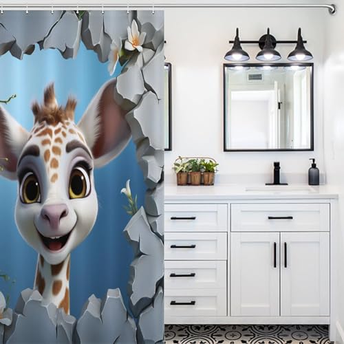 Rideau de douche girafe en polyester imperméable 122x183 cm - 5
