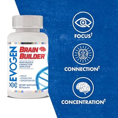 Evogen Brain Builder - Mind-Muscle Connection Amplifier | Boosts Focus, Concentration, Connection | Lions Mane, Bacopa Monnieri, Alpha-GPC | 90 Capsules