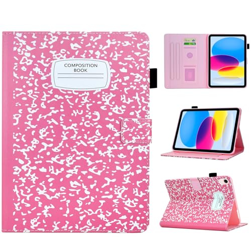 BYCeKe A16 Case for iPad 10th Generation 10.9 inch 2022,for iPad (A16) 11th Generation 11 Inch 2025,for i Pad 10th Gen Cute PU Leather Cover with Pen Holder and Stand for Kids,Girl,Women,Pink NoteBook