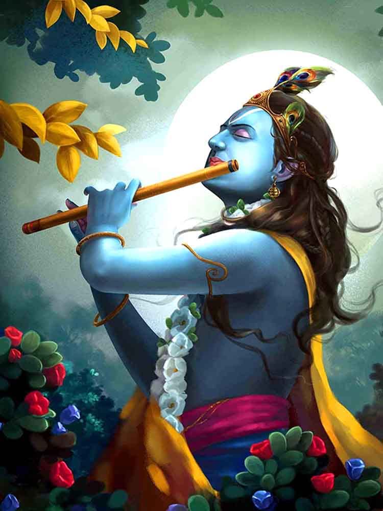 FURNATO® Self Adhesive UV Coated High Resolution Vinyl Print - SRI Krishna (12 INCH X 15 INCH, P14)