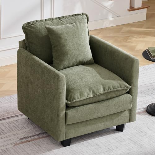 Image of 30'' Cloud Single Couch, Cloud Sofa with Throw Pillow, Modern 1 Seater Reading Chair with Deep Seat, Accent Chairs for Living Room, Bedroom, Small Apartment, Light Green