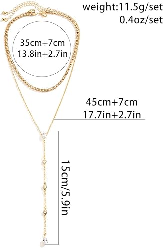 Miniatura 6 de Long Y-Shaped Rhinestone Necklace for Women Trendy Gold Silver Lariat Y Shape Necklaces Layered Choker Stackable Fashion Dainty Aesthetic Jewelry
