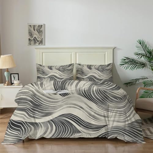 Housse de couette 2 personnes haut de gamme imprimé moderne rayé beige - 3