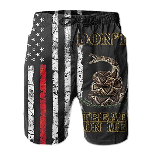 Youth & Adult Swim Trunks, Distressed American Flag and Gadsden Flag Don't Tread Snake On with Me Beach Shorts Quick Dry Beach Surfing Drawstring Beach Half Pants with Pockets Mesh Lining Xx-Large
