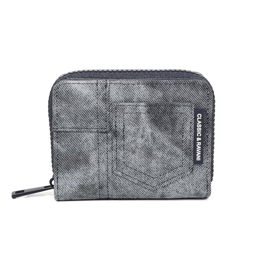 Denim Wallet for Women, Small RFID Blocking Card Holder Bifold Wallets with Zipper Pocket for Women and Girls (Denim Dark Blue)