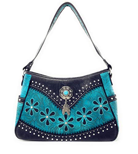 Texas West Western Tooled Leather Laser Cut Concealed Carry Feather Country Shoulder Handbag in 4 colors