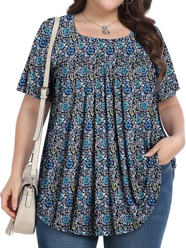 Plus Size Tops for Women Summer 2025 Short Sleeve Shirts Tunics Square Neck Casual Loose Blouses 1X-5X