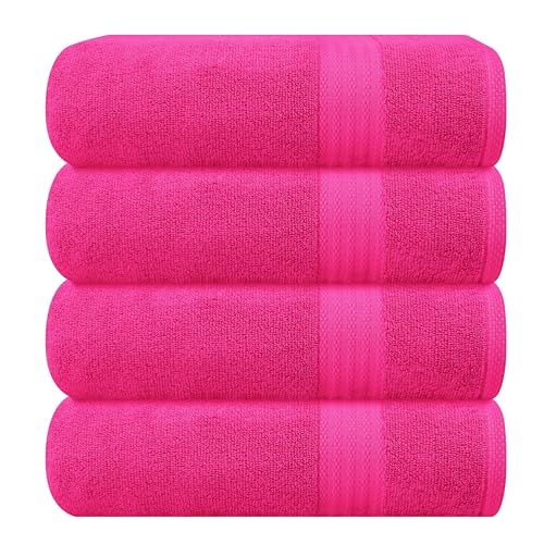 GLAMBURG Premium Cotton 4 Pack Bath Towel Set - 100% Pure Cotton - 4 Bath Towels 27x54 - Ideal for Everyday use - Ultra Soft & Highly Absorbent - Hot Pink