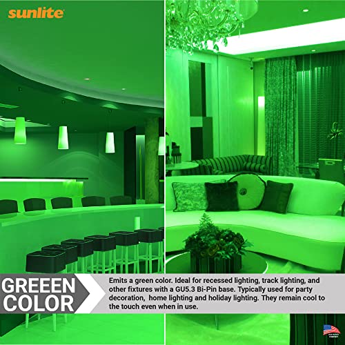 Sunlite 41049 Led Mr16 Reflector Spotlight Bulb, 150 Lumens, 3 Watts (25W Halogen Bulb Eq) 12V, Gu5.3 Bi-Pin Base, Non-Dimmable, Party Decoration, Holiday Lighting Green Color, 6 Count #TOP4