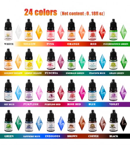 Image of 24 Colors Pigment Set - Liquid Color Dye for Epoxy & UV, Colorant Kit for Jewelry Making, DIY Art & Crafts, Molds, Coasters, Keychains, Tumblers & Casting Projects