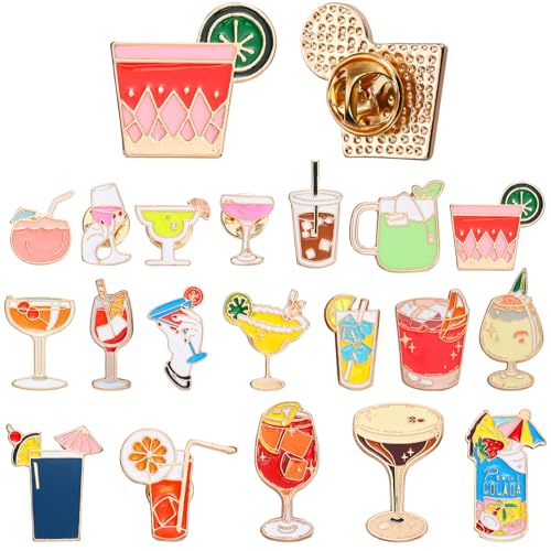 Quelay 20 Pcs Cocktail Enamel Pin Classic Cute Lapel Pin Set Summer Beach Brooch Badges Jewelry Gift for Bartender Aprons, Jackets, Backpacks and Purses, Shirt and Suit Lapels