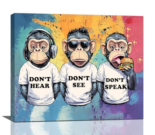 Graffiti Monkey Canvas Wall Art Banksy Chimpanzee Wall Decor Room Decor for Teen Boys Men Cool Monkey Pop Art Modern Artwork Home Decorations for Office Bedroom Kitchen Living Room Framed 24"x20"