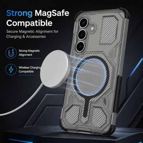 Image of MagPro Armor Grip Case for Samsung Galaxy S25 | Strong MagSafe Compatible Cover, Rugged Hybrid Protection, Hard PC Back, Soft TPU Bumper, Shockproof, Scratch Resistant | Black