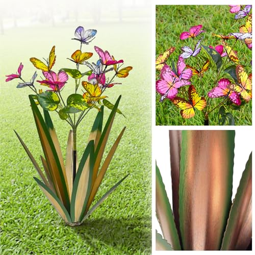 Image of TOMBABY Garden Outdoor Butterfly Enlarge Thickened Wind Resistant Metal Agave Garden Art Metal Plant Country Sculpture Statue Decorations Ornaments Artificial Waterproof Butterflies(Light Green 2pcs)