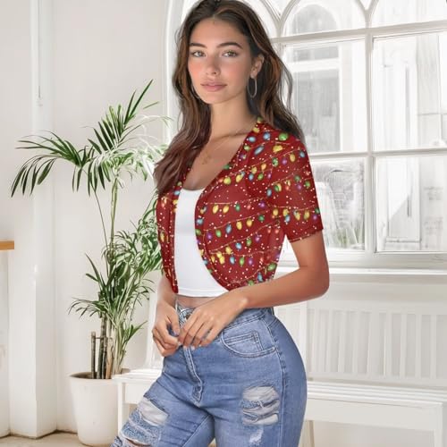 Image of Womens Short Sleeve Bolero Shrug Open Front Knit Cropped Cardigan Shoulder Cover for Dress Cute Casual Knit Cover Up