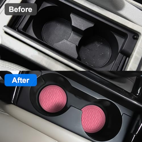 Image of Mandark 4PCS Car Cup Holder Coasters, 2.75 Inch Non-Slip Insert Water Bottle Holder Pads, Dustproof Automotive Interior Accessories Mat, Universal for Vehicles, Trucks, RVs and More (Pink)