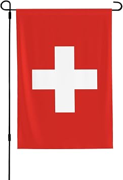 Swiss Flag Double Sided Garden Flag - Vibrant Color Guard Flag And Pole Set For Home Decor, 28x40 Inch