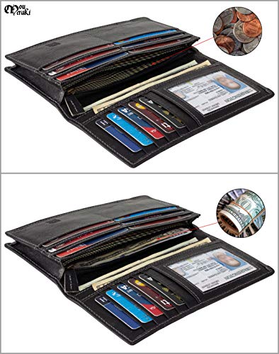 Image of RFID Blocking Mens Genuine leather Bifold Long Wallet