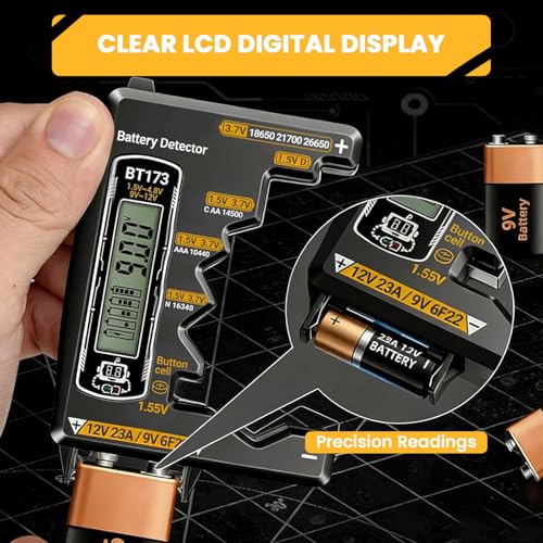 Image of Serplex LCD Battery Tester, Dual Range Digital Voltage & Capacity Detector Battery Capacity Meter Batteries Power Indicator for 1.5V /3.7V /9V 6F22 /12V 23A /AA /AAA /C /D Button & Lithium Batteries