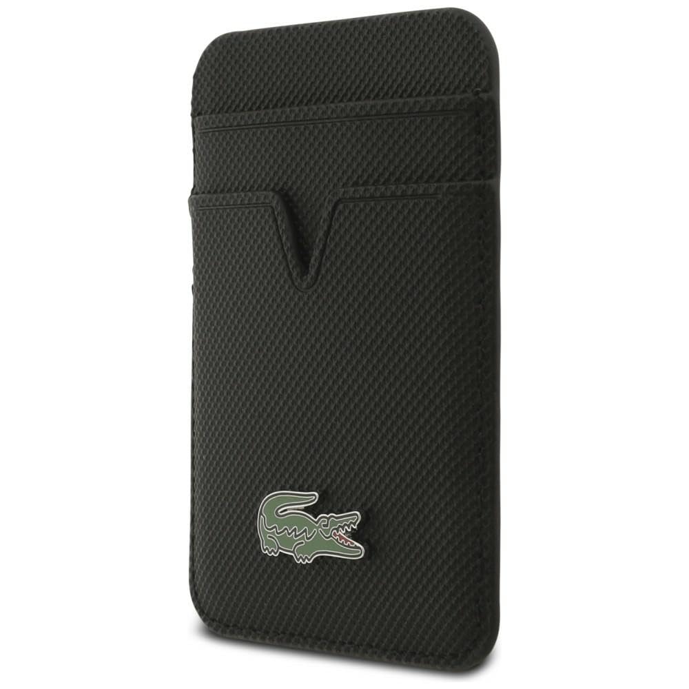 Lacoste - Cartera para Tarjetas, Compatible con MagSafe, Almacenamiento de Tarjetas, Tarjetero, piqué pequeño, Piel sintética, Color Negro