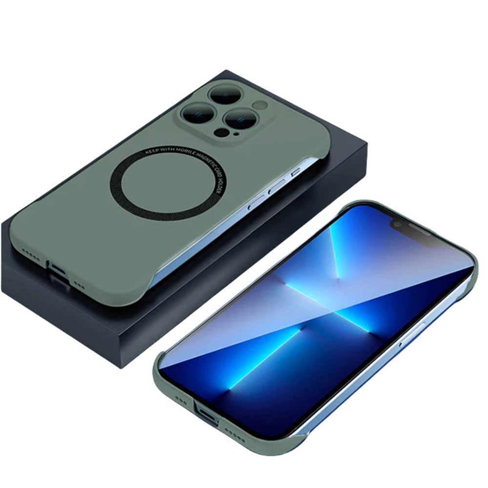 Funda magnética para iPhone 13 antichoque sin bordes laterales verde mate 8