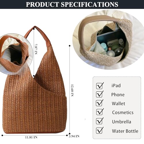 Bolso de playa de paja para mujer verano hobo tote miniatura 4