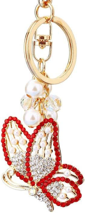 BESPORTBLE 2pcs Butterfly Key Chains - Alloy Enamel With Pearl, Keyring Charms For Bag, Purse, Backpack