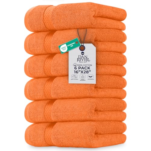 Image of DAN RIVER 6-Pack Premium Hand Towels (16x28 Inches) - 100% Cotton, Ultra Soft, Lightweight, Highly Absorbent Towels for Bathroom, Spa, Gym, Salon, Hotel, and Travel - Orange