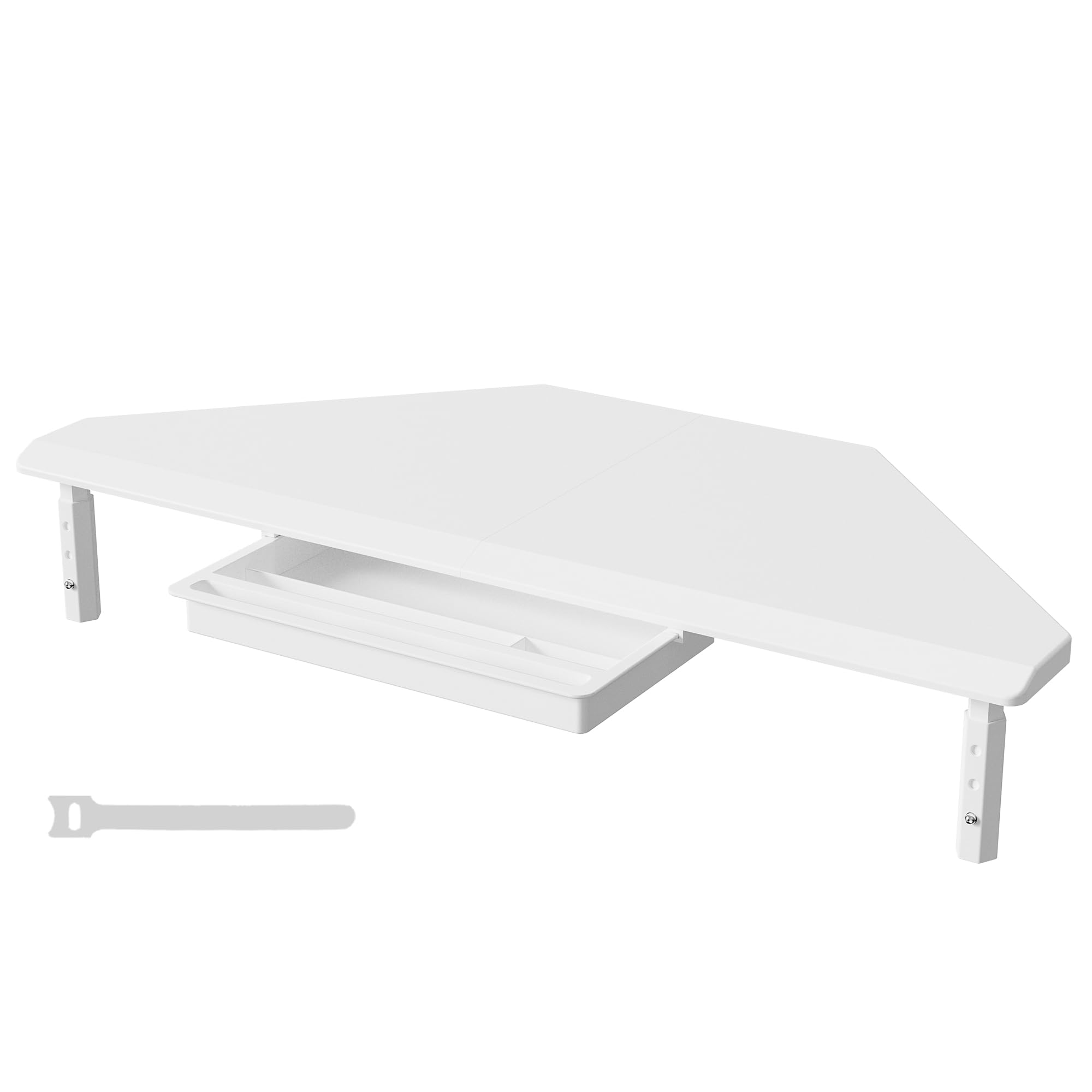 ETHU Supporto triangolare per monitor con cassetto, regolabile in altezza, per PC/laptop, supporto ergonomico per computer desktop, supporta 20 kg, bianco