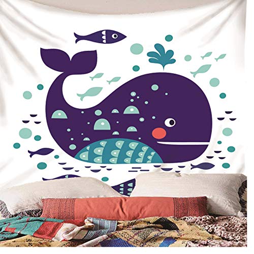 Daesar Hanging Tapestry, Decorative Tapestry Cartoon Whale And Fishes Tapestry For Bedroom Blue Tapestry 138X102 Inch Polyester Wall Tapestries #TOP2