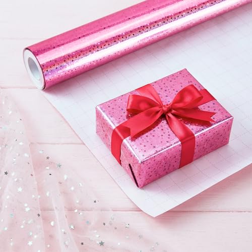 Bafeil Pink Wrapping Paper Roll, Holographic Wrapping Paper Birthday Girl — view 5
