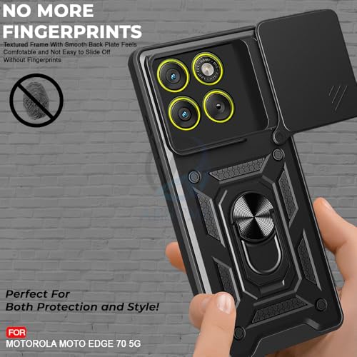 Image of AESTMO Tough Armor Moto Edge 70 5G Bumper Back Case Cover | Ring Holder & Sliding Camera Shield Cover | 360 Degree Protection Back Case Cover for Moto Edge 70 5G (Black)