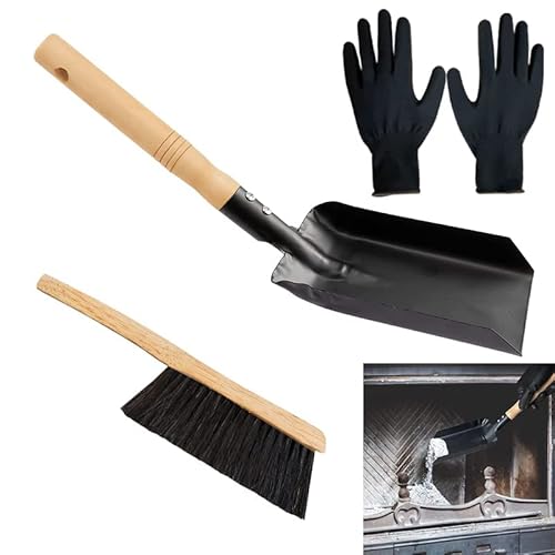 Oude Howe Fireplace Ash Shovel And Brush Set, Fireplace Shovel And Brush With Black Nylon Gloves For Home Fireplaces Clean Tools Coal Shovel And Hearth Brush #TOP4