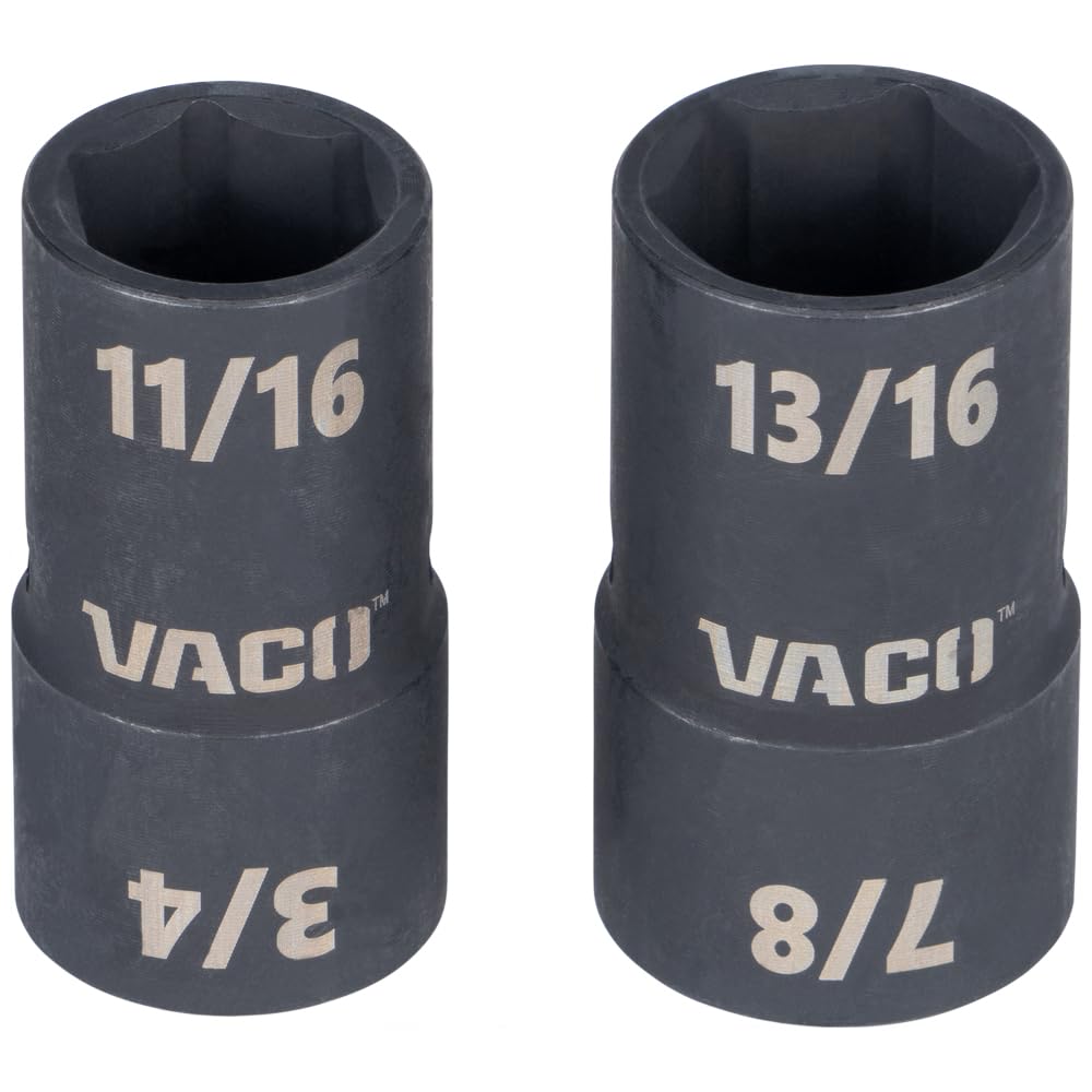 VACO VAC4100 10-częściowy zestaw nasadek udarowych 2 w 1, z etui, adapterem, przedłużeniem, grzechotką, 6 gniazd, 12 rozmiarów SAE do napędów 1/4 i 3/8 cala