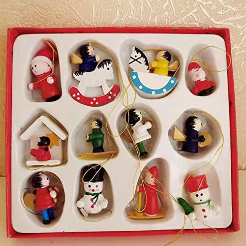 SIXIUDIA 12er Set Christbaumschmuck aus - Verschiedene Christbaumschmuck Anhänger aus Holz - Weihnachtsanhänger aus Holz - Handbemalt - Weihnachts-Deko Cover